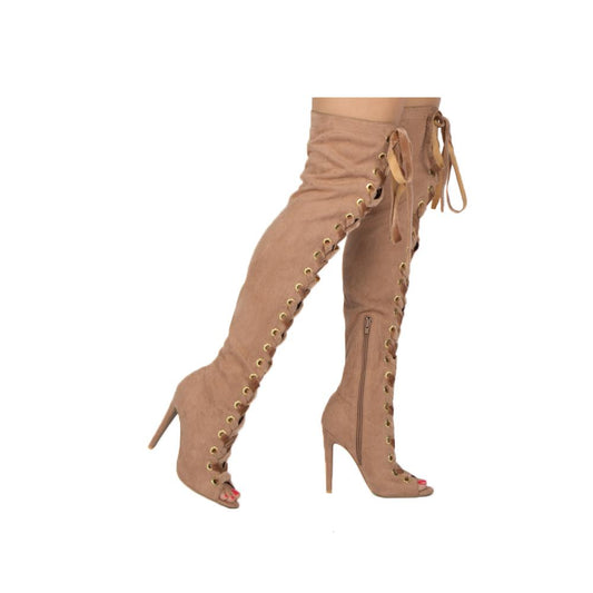 Thigh high lace up boots